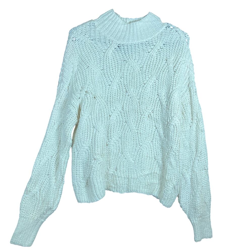 American Eagle Womens Sweater Cream Mock Neck Knitted Long Sleeve Cotton M